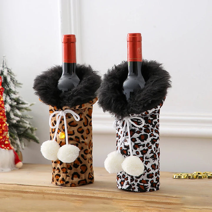 Christmas Fur Collar Wine Bottle Cover