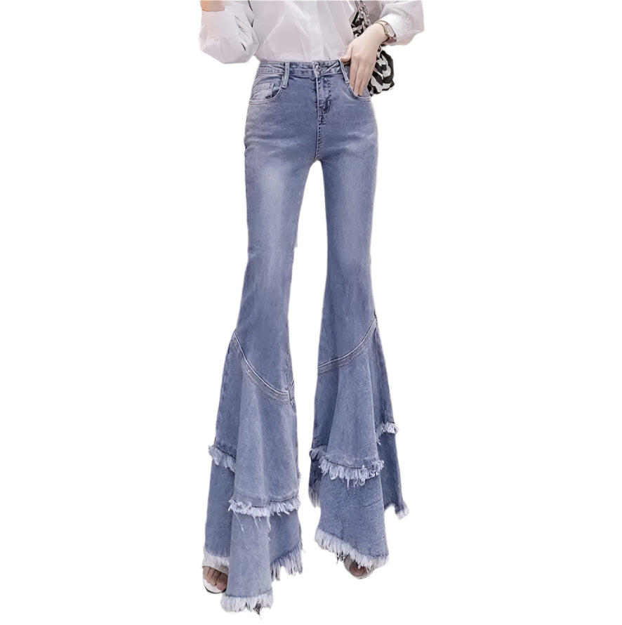 Flared Fringed Tassel Split Skinny Jean