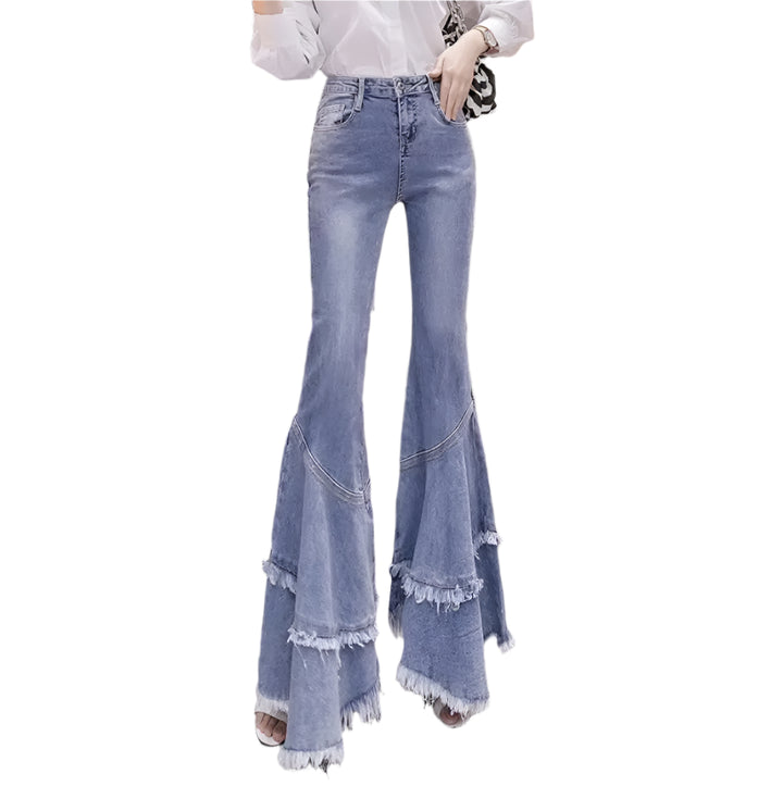 Flared Fringed Tassel Split Skinny Jean