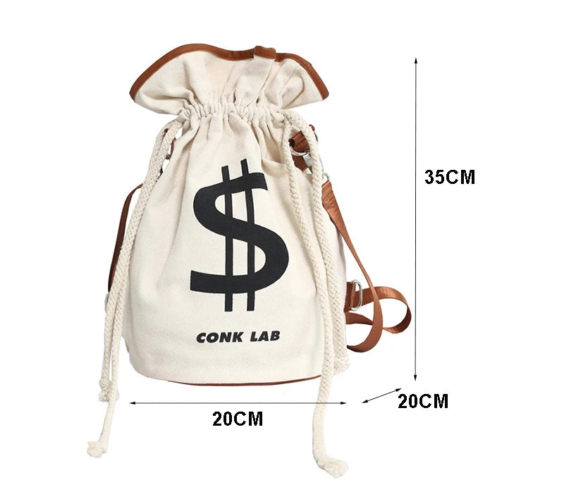 US Dollar Print Cotton Canvas Backpack