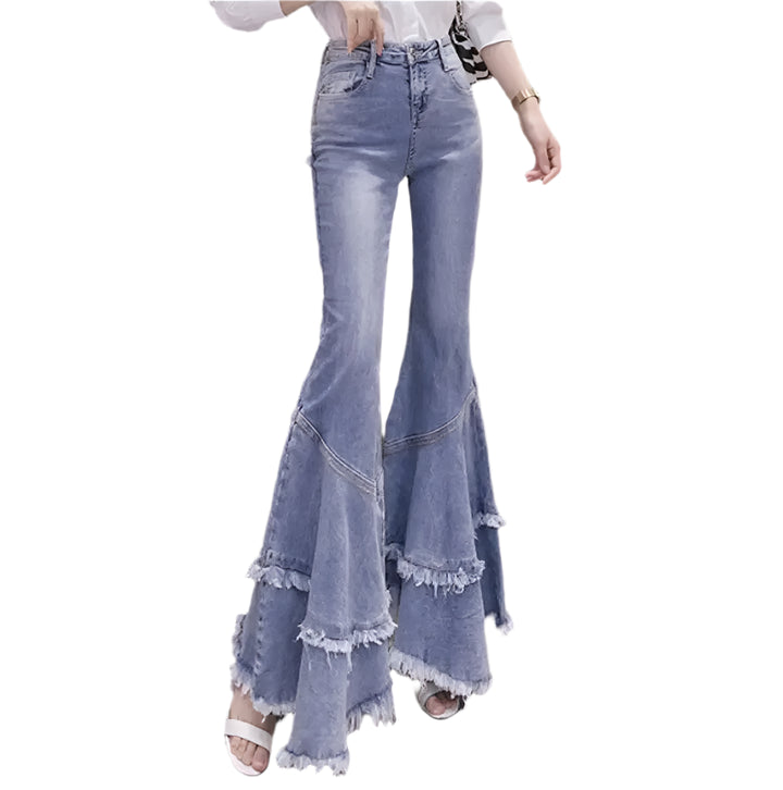 Flared Fringed Tassel Split Skinny Jean