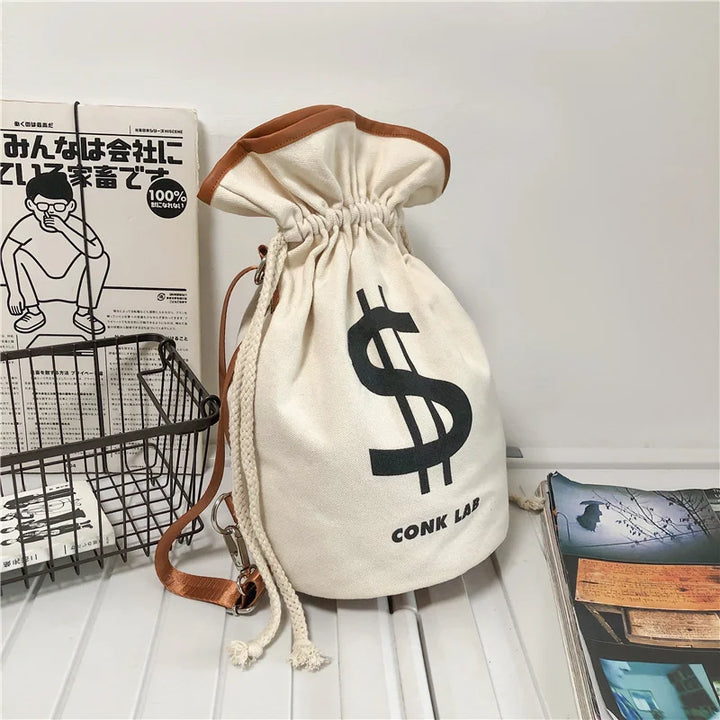 US Dollar Print Cotton Canvas Backpack