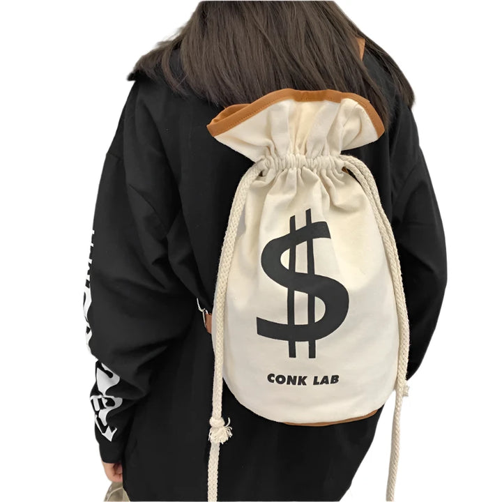 US Dollar Print Cotton Canvas Backpack