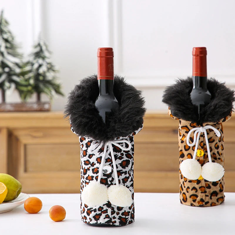 Christmas Fur Collar Wine Bottle Cover