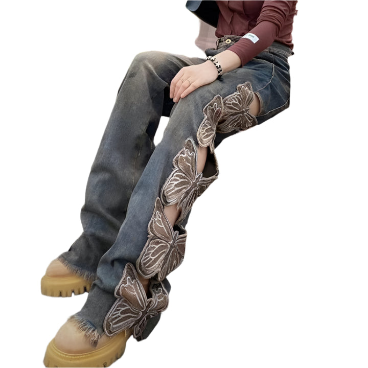 Broken Hollow-out Butterfly Jeans