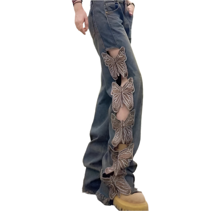 Broken Hollow-out Butterfly Jeans