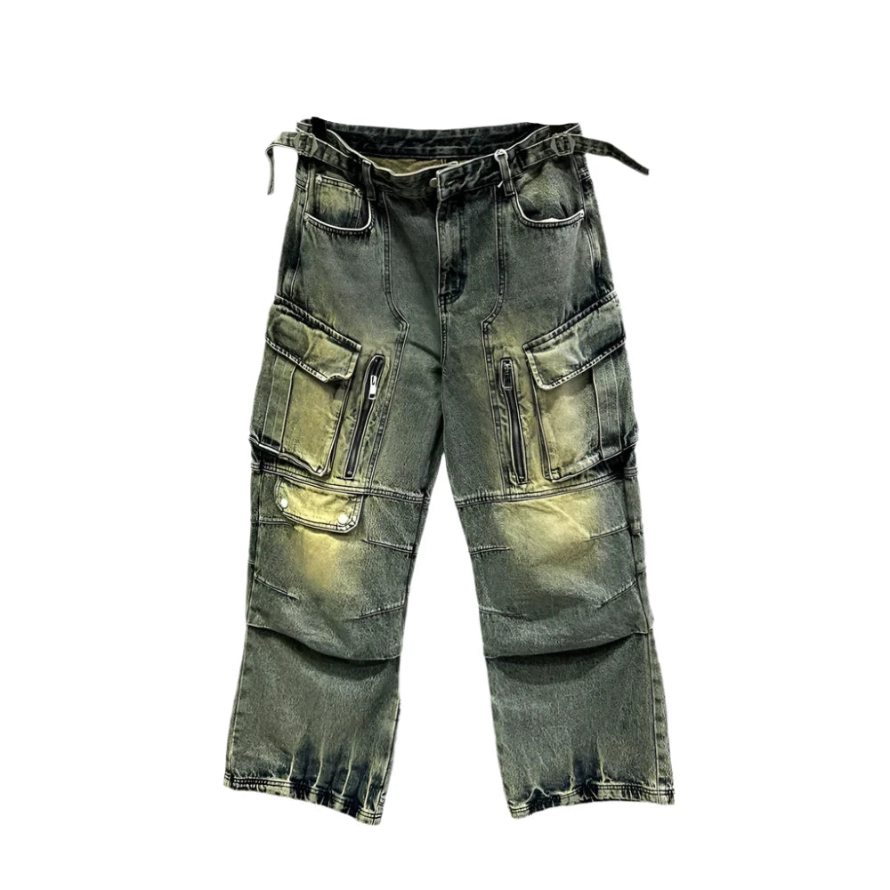 Distressed Denim Cargo Pants