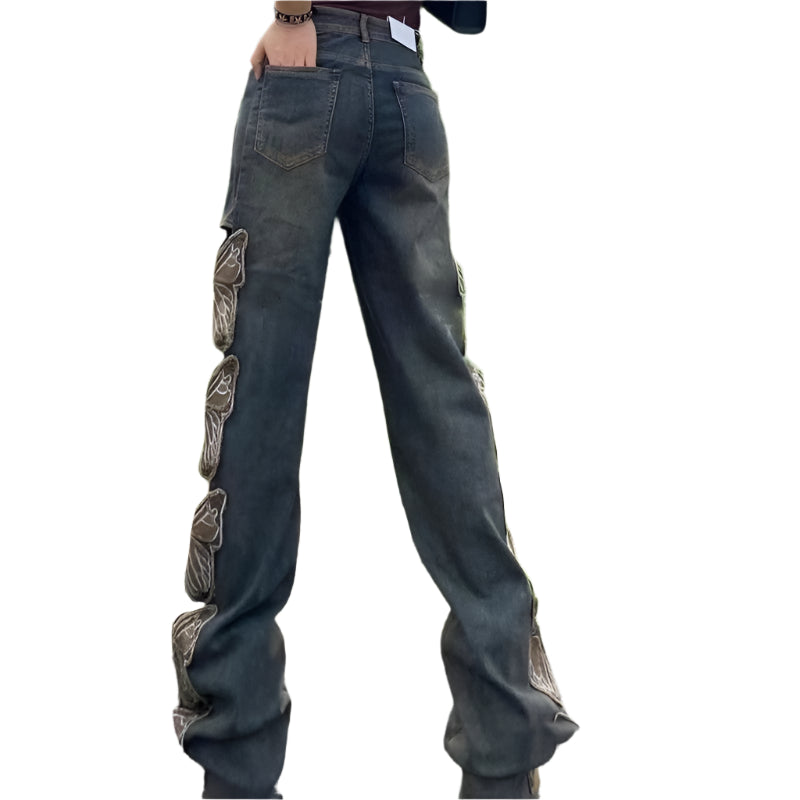 Broken Hollow-out Butterfly Jeans