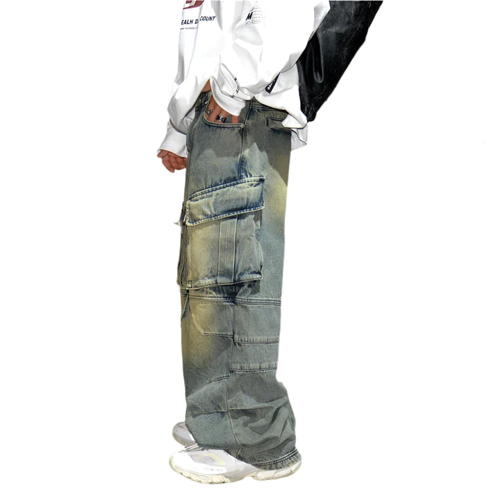 Distressed Denim Cargo Pants