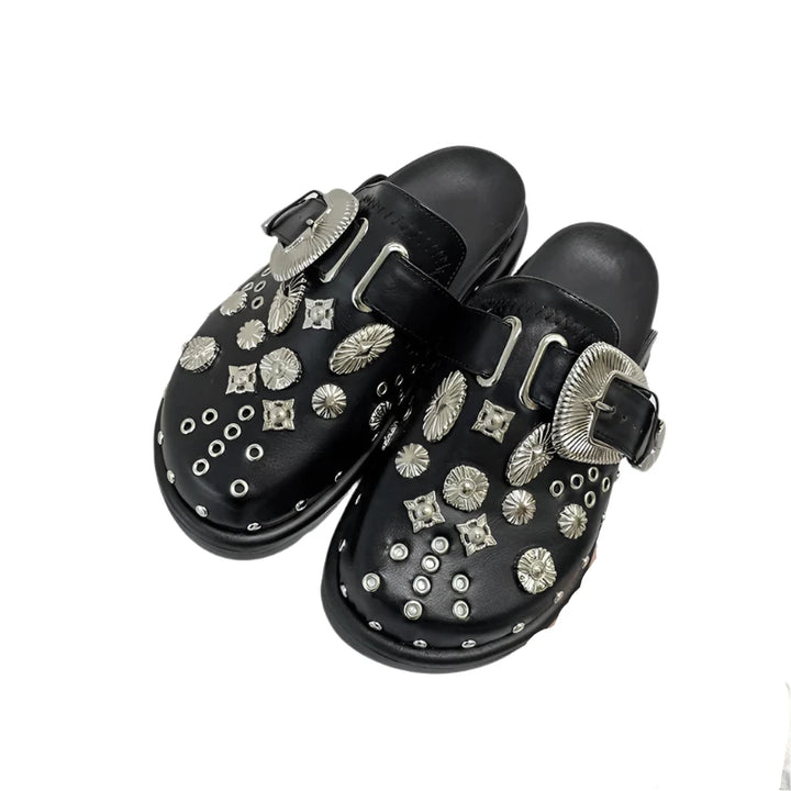 Women's Leather Street Punk Slippers