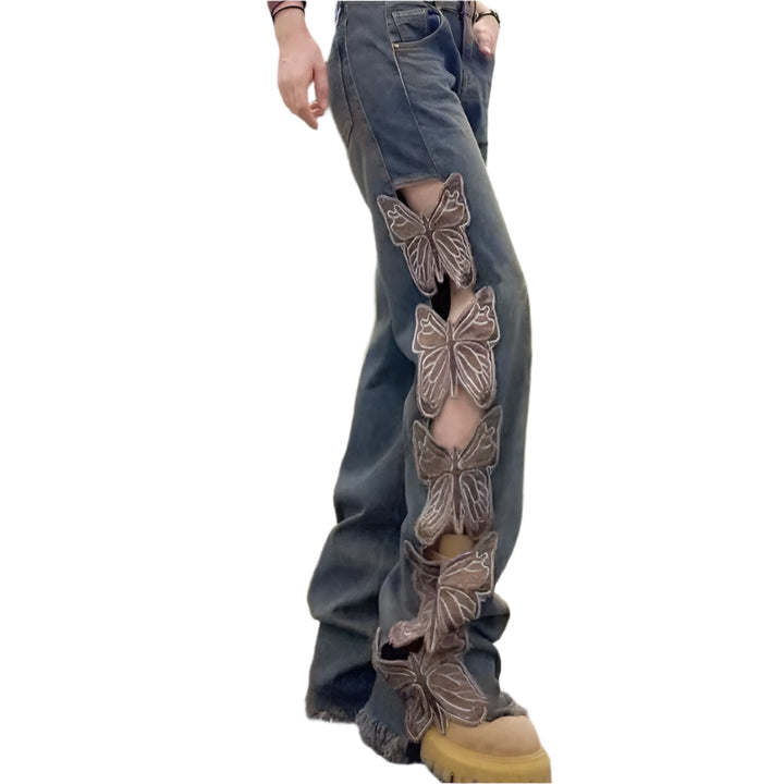 Broken Hollow-out Butterfly Jeans