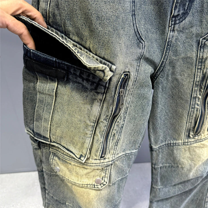 Distressed Denim Cargo Pants