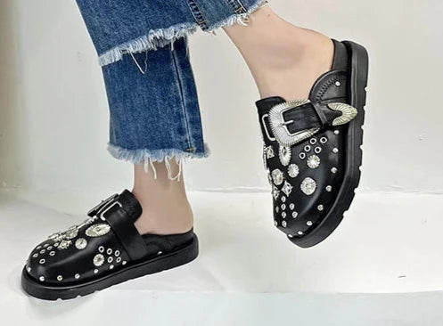 Women's Leather Street Punk Slippers