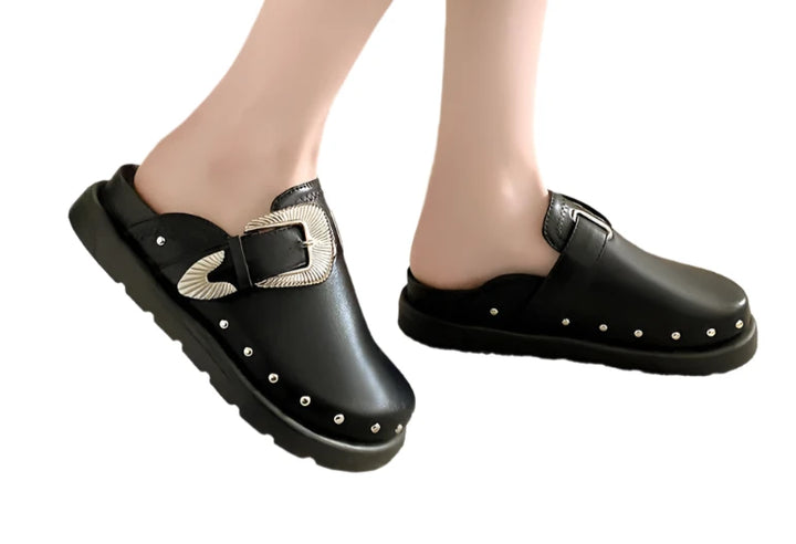 Women's Leather Street Punk Slippers