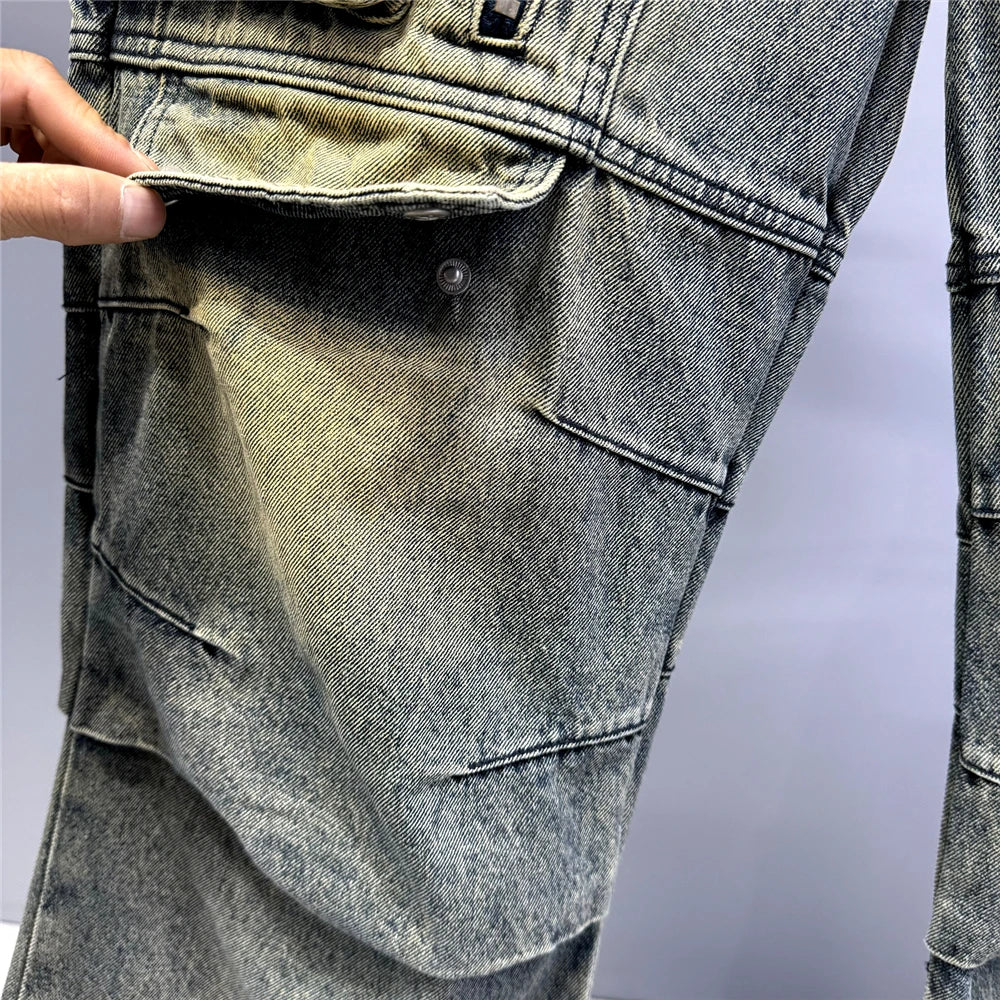 Distressed Denim Cargo Pants