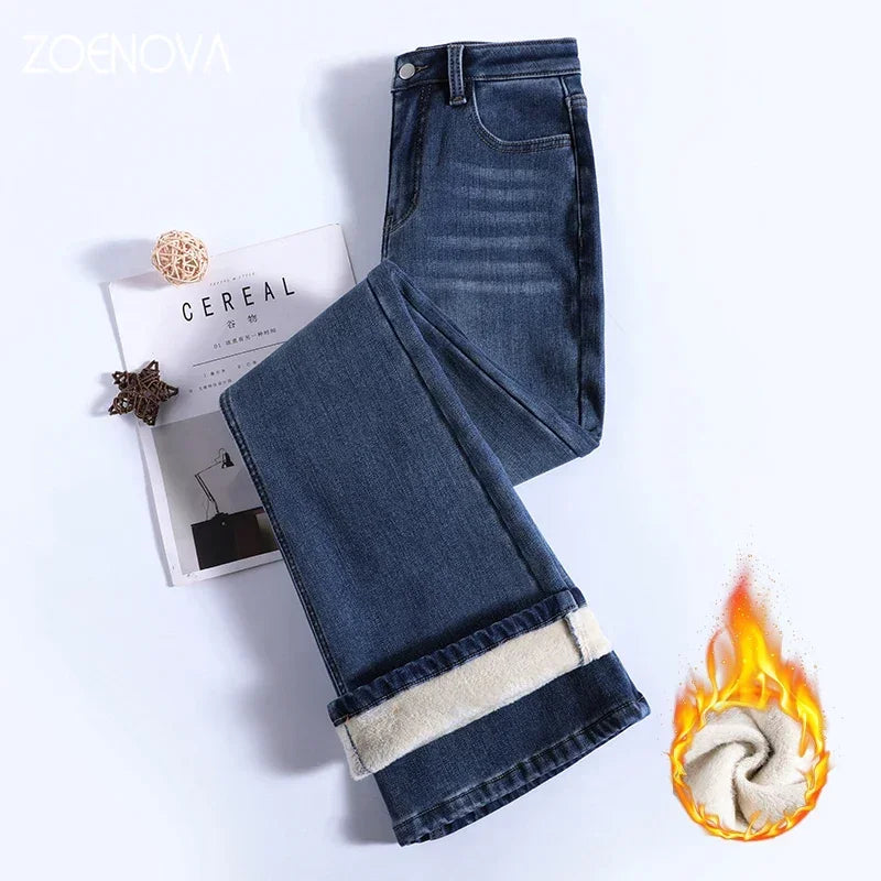 Denim & Fleece Flare Jeans