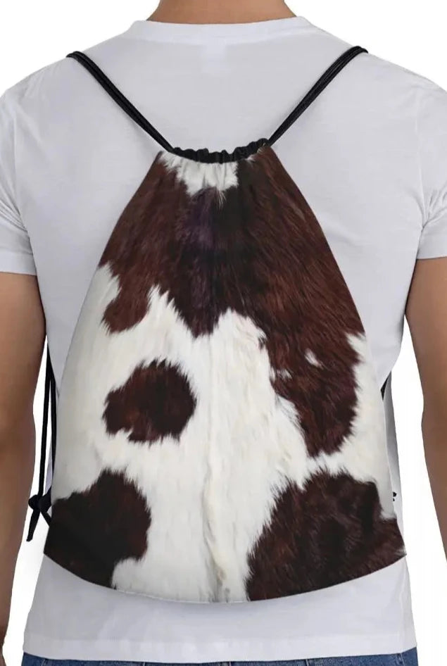 Cow Hide Drawstring Bag