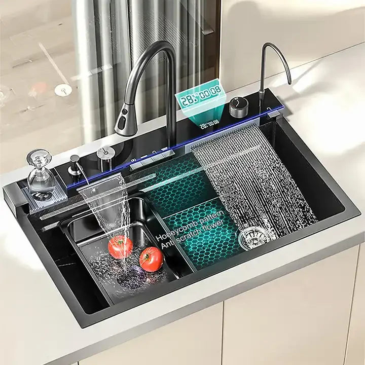 LED Waterfall Sink with Cup Washer