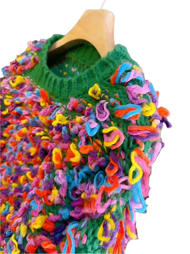 Crochet Jumper Rainbow Color Handmade Sweater