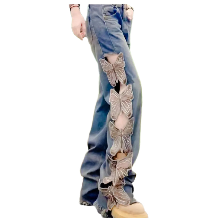 Broken Hollow-out Butterfly Jeans