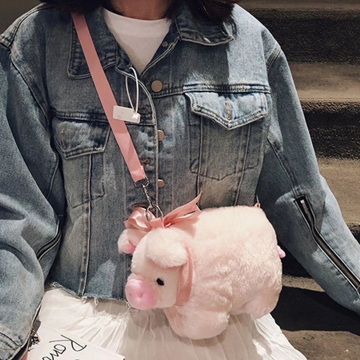 Plush Stuffed Pig Shoulder Bag