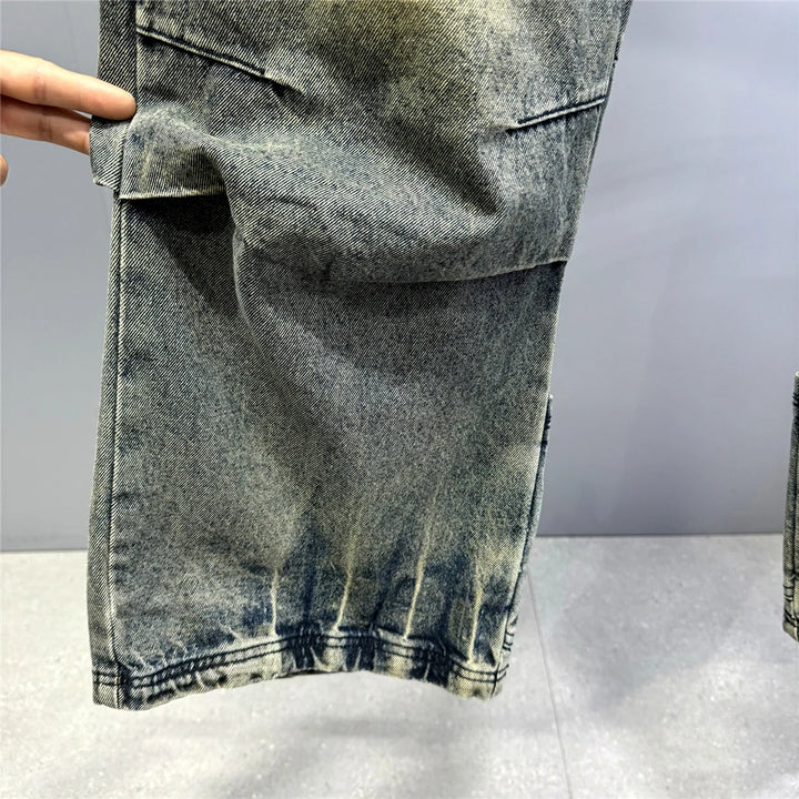 Distressed Denim Cargo Pants