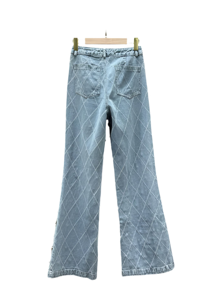 Plaid and Pearl Denim Flare Jeans