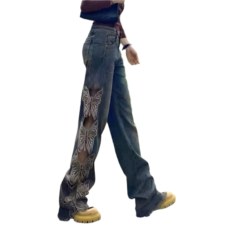 Broken Hollow-out Butterfly Jeans
