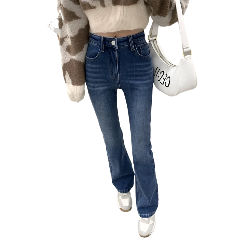 Denim & Fleece Flare Jeans