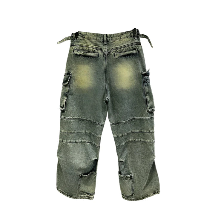 Distressed Denim Cargo Pants