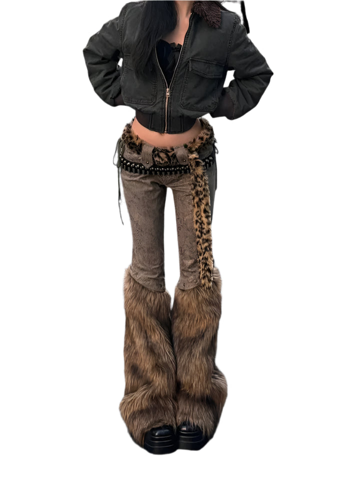 Vintage Micro Flare Faux Fur Jeans