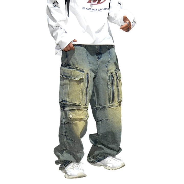 Distressed Denim Cargo Pants