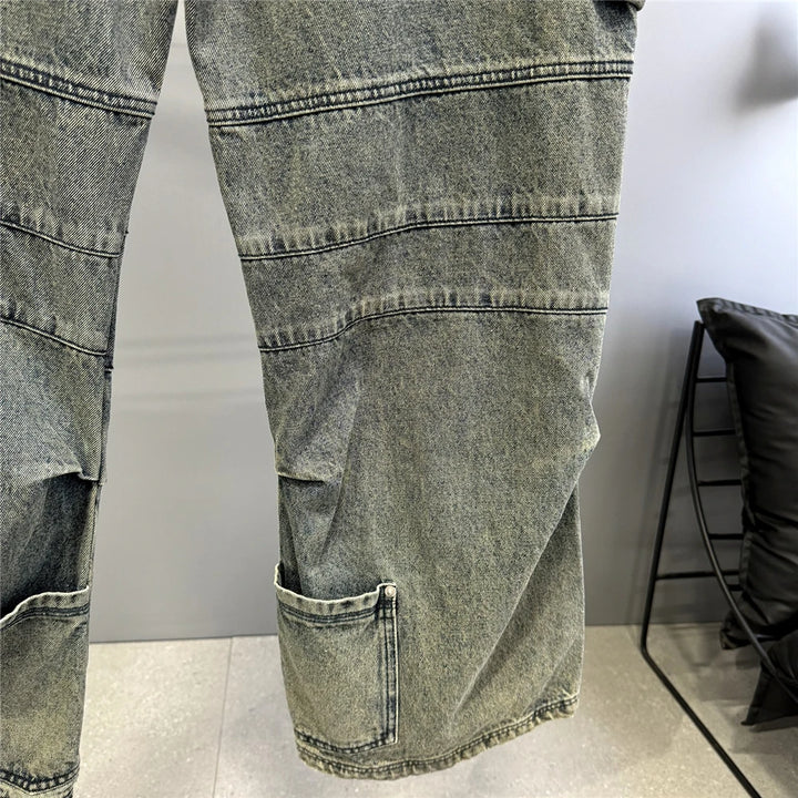 Distressed Denim Cargo Pants