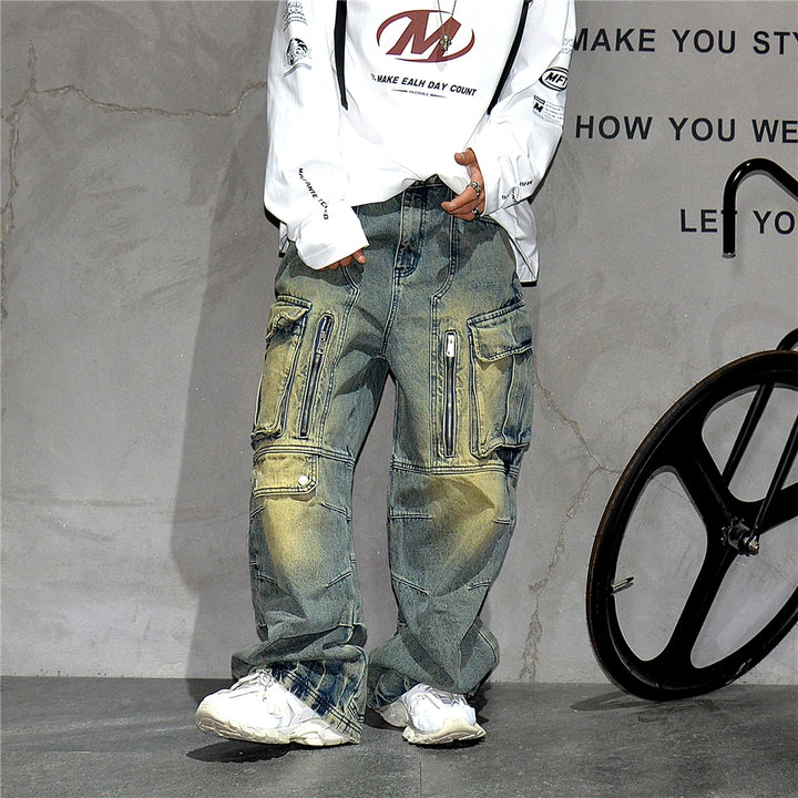 Distressed Denim Cargo Pants