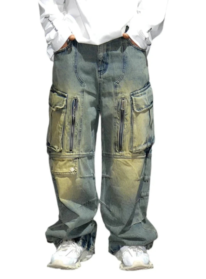 Distressed Denim Cargo Pants