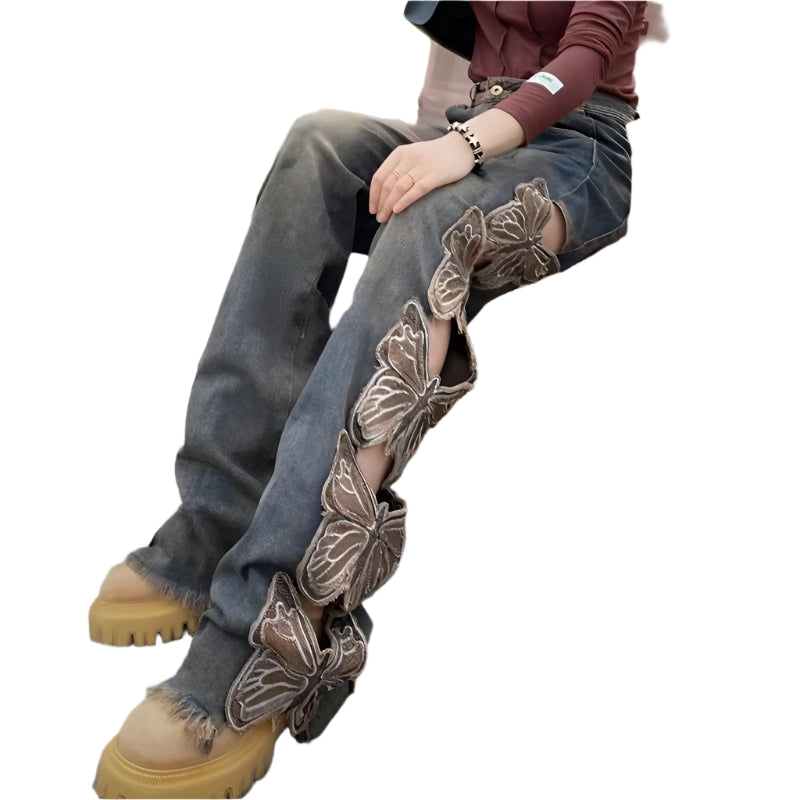 Broken Hollow-out Butterfly Jeans